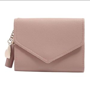 Tri-Fold Tassel Wallet Vegan Leather Light Pink